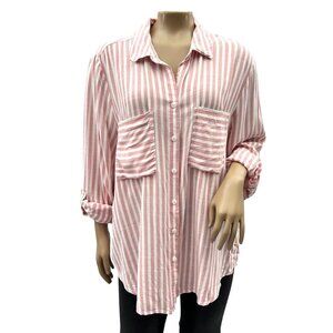 Casa Cabana Womens‎ Striped Button-Down Shirt Red Pink White Womens XXL